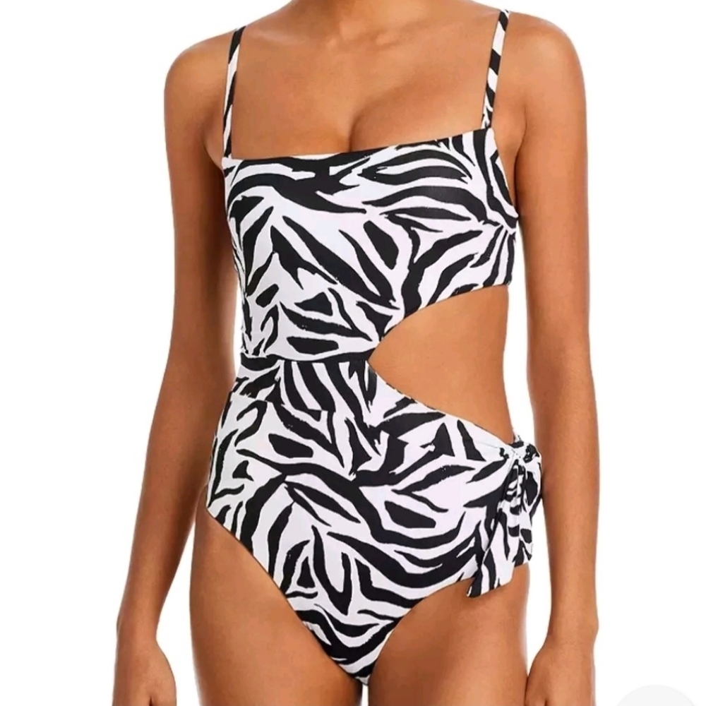 Aqua One-Piece, Size Small, Zebra Print